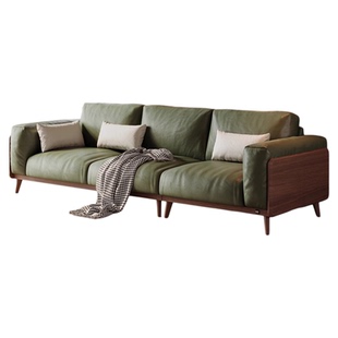 顾家家居实木胡桃木实木中古风复古奢华极简家用客厅真皮直排沙发