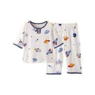 芬腾儿童睡衣男童春夏季纯棉七分袖套装可爱卡通中大童宝宝家居服