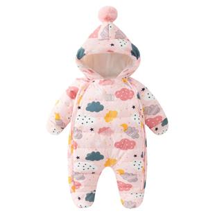 婴儿羽绒服连体衣女宝宝外出哈衣冬季新生幼儿衣服抱衣爬爬服包脚