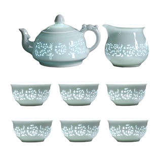 景德镇影青玲珑瓷茶具套装高端功夫泡茶壶茶杯陶瓷茶具家用送礼盒