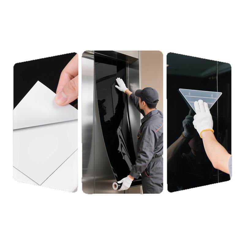 电梯门轿厢镜面贴膜黑镜黑色高清镜子贴纸反光装饰灰色玻璃高级感