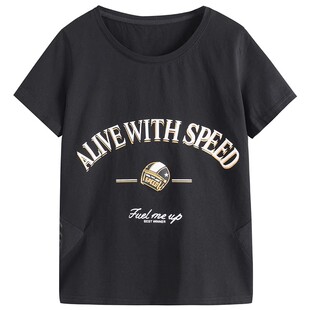 欧洲站2025新款时尚印花字母印花T恤女夏衫打底衫小衫短袖女欧货