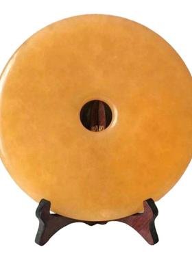 米黄玉大号平安扣摆件家居客厅玄关新中式玉盘开业乔迁新居礼品