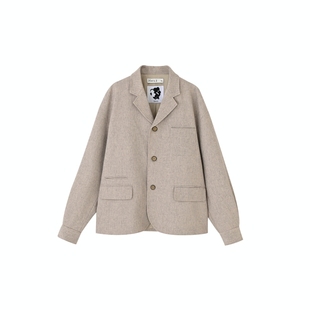 Herz砂杏色亚麻工装外套中性风秋冬夹克男女休闲宽松上衣原创设计