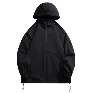 暗黑系机能风套头半拉链外套女装春秋薄款连帽工装夹克潮酷anorak