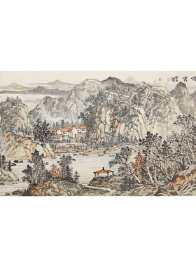名家手绘湘楚山水国画横幅孤品