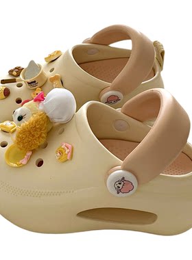 厨师黄油小狗~！7cm厚底可爱洞洞鞋女夏季增高防滑透气包头凉拖鞋