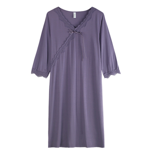 轩靓莫代尔睡裙女夏季薄款长袖高级感睡衣四季通用冰丝凉感连衣裙