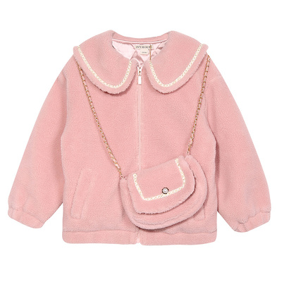 IVY HOUSE常春藤儿童装女童冬季款 学院风甜美娃娃领仿羊羔毛外套