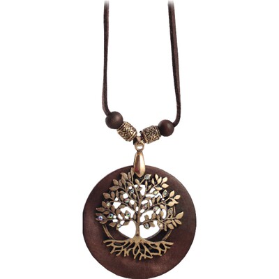 SUMNI美拉德风复古许愿树木项链吊坠木质配饰女毛衣链长款