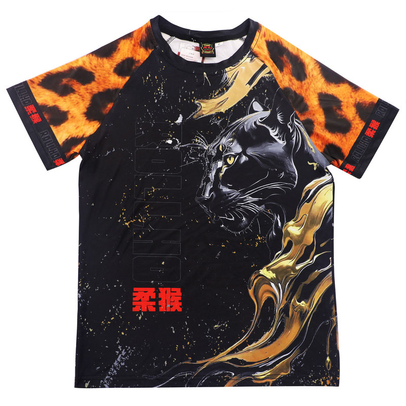 柔猴黑金豹纹身速干运动服套装