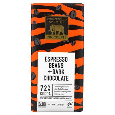 濒危物种浓咖啡豆味黑巧克力72%60%可可进口休闲办公室零食