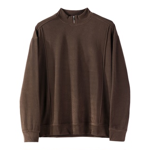 LUUD 复古老钱格调男士长袖卫衣秋冬分割线拼接半拉链立领T恤上衣