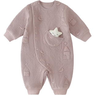 宝宝连体衣秋冬新生儿夹丝发热保暖哈衣初生儿加厚爬爬服婴儿衣服