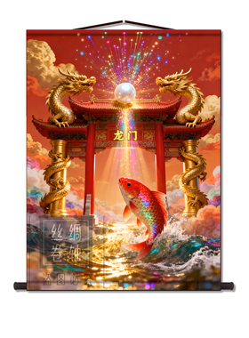 鱼跃龙门中式卷轴挂画