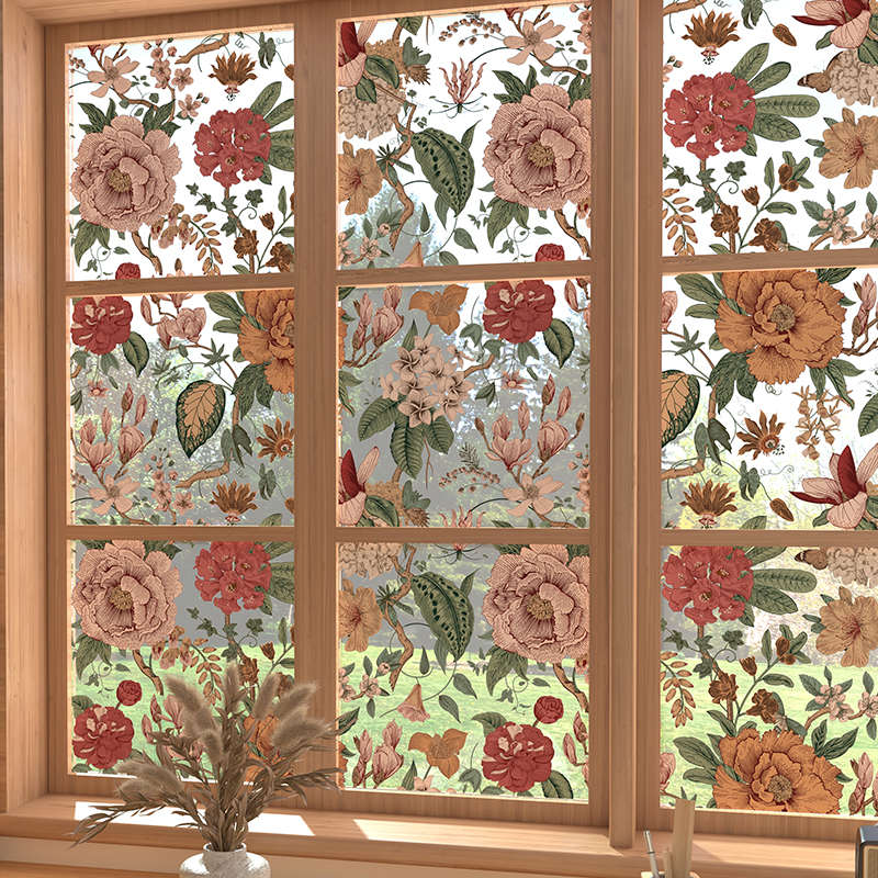 法式复古花纹玻璃贴纸厕所窗户浴室门贴膜免胶防窥透光不透人静电