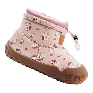 书萌儿童雪地靴加绒保暖冬季女童短靴宝宝鞋卡通印花大棉鞋小童鞋