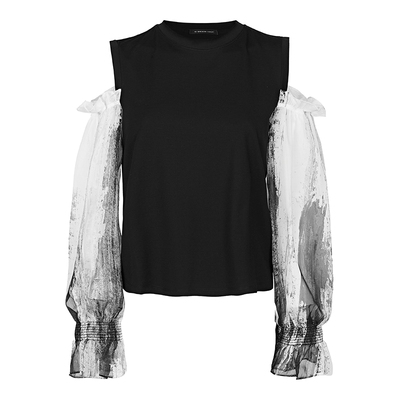 sdeer圆领露肩晕染撞色T恤