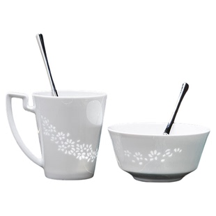 富玉陶瓷景德镇餐具套装2人家用轻奢高级感中式简约纯白饭碗面碗