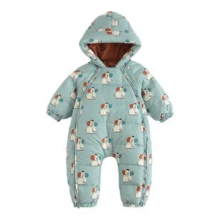 哥比兔婴儿年服羽绒服秋冬爬爬服宝宝连体衣碎花过年羽绒哈衣