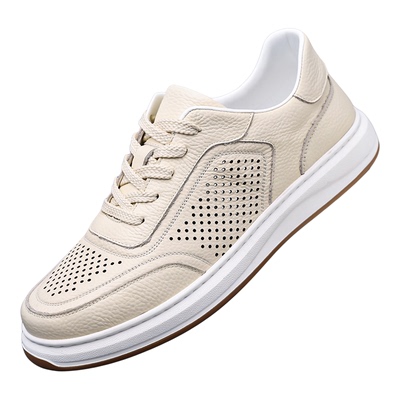 意尔康夏季透气镂空男士小白板鞋