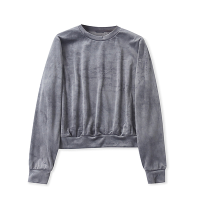 丝绒卫衣 春秋新款外贸女时尚宽松圆领长袖纯色弹力套头上衣33450