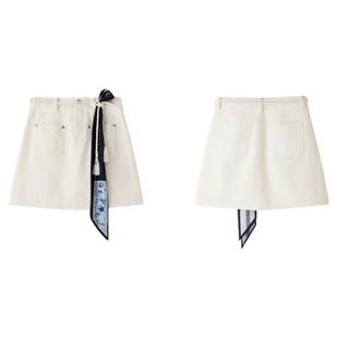 PIT白色纯棉A字牛仔短裙半身裙女2025夏甜辣薄款小个子包臀裙