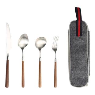 胡桃木西餐餐具牛排刀叉套装304不锈钢刀叉勺家用高级实木三件套