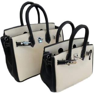 SEOULCHIC 高级感荔枝纹手提包2024新款撞色极简铂金单肩斜挎女包