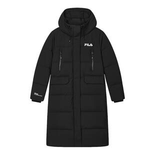 FILA斐乐长款羽绒服女2024冬季新款防泼水防油污防风连帽保暖外套