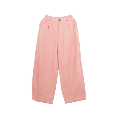 忘城H1316座/时光序曲/秋新款14支汉麻皮粉色显瘦直筒阔腿裤裤子