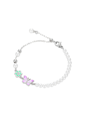 旭平滴釉蝴蝶花朵抽拉手链早春森系小清新气质好搭易搭仙女风手饰