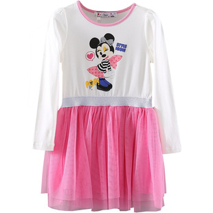 迪士尼童装女孩长袖冰雪奇缘连衣裙春夏儿童公主纱裙米妮连身裙子