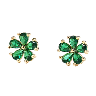 AMOTE 祖母绿色花朵耳钉女S925银耳环春夏款花瓣耳饰小众设计感