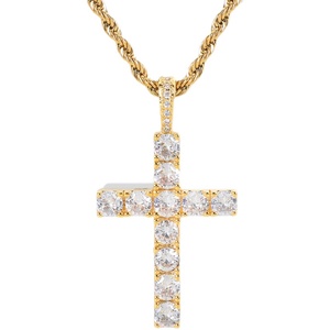 ICE BLING 钻石满钻实心十字架项链男女 嘻哈时尚锆石吊坠饰品