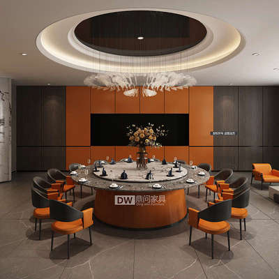 广东鼎问酒店家具商用2米大圆桌遥控电动餐桌岩板桌面现货秒发