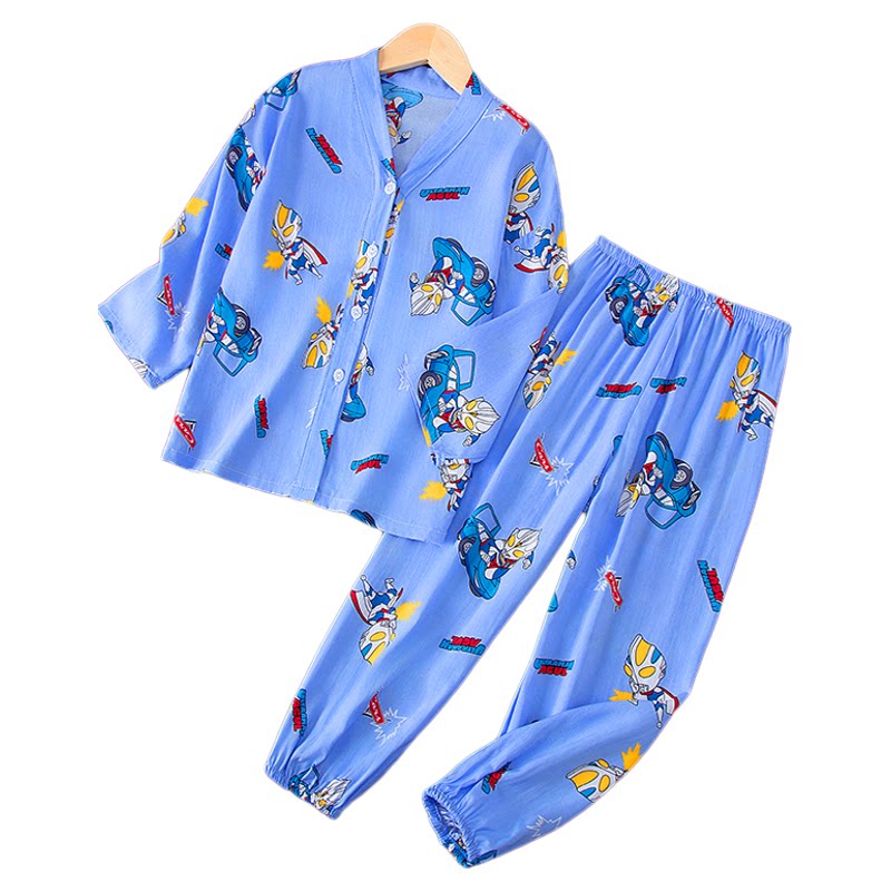 夏季儿童睡衣棉绸套装薄款空调服