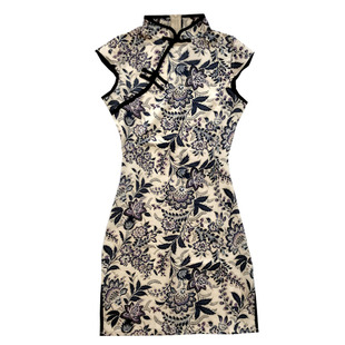 旗袍2025春夏新款超显瘦复古印花短款修身包臀性感弹力日常连衣裙