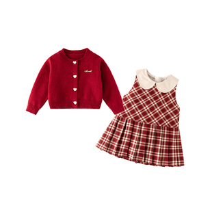 班喜迪女童连衣裙秋冬新款儿童公主裙女宝宝周岁礼服冬季开衫裙子