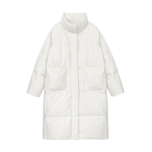 女神保命韩系穿搭白色立领棉服女冬2025新款中长款大口袋面包服潮