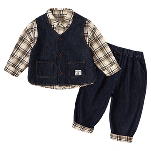 [三件套]儿童牛仔套装春秋款男童牛仔裤春季新款宝宝马甲衬衫好看