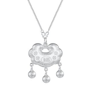 顺钦银楼S9999纯银宝宝福锁足银婴儿锁片银项链吊坠满月周岁礼物