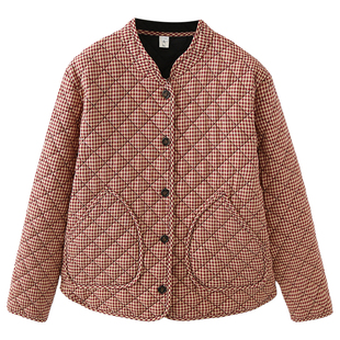 中老年大码女装妈妈冬装新款立领格子棉服外套胖妈妈保暖棉衣棉袄