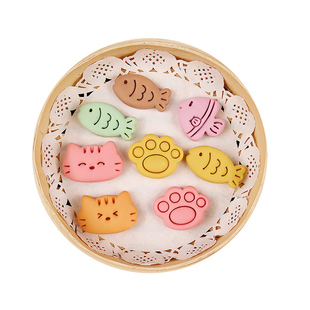 可爱猫咪小鱼卡通一口馒头模具动物猫爪花样宝宝造型面食烘焙模具