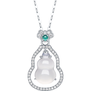 六桂福新中式白玉髓葫芦项链女款925纯银轻奢颈链情人节新年礼物