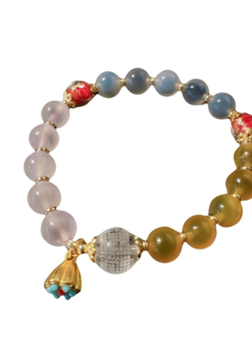 鱼姬炫彩 莲花宝石珍珠项链 水灵水灵 帝王粉玉髓糖心手串 耳环