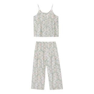 馨帮帮 夏季新款田园风碎花吊带睡衣长裤套装女舒适可外穿家居服