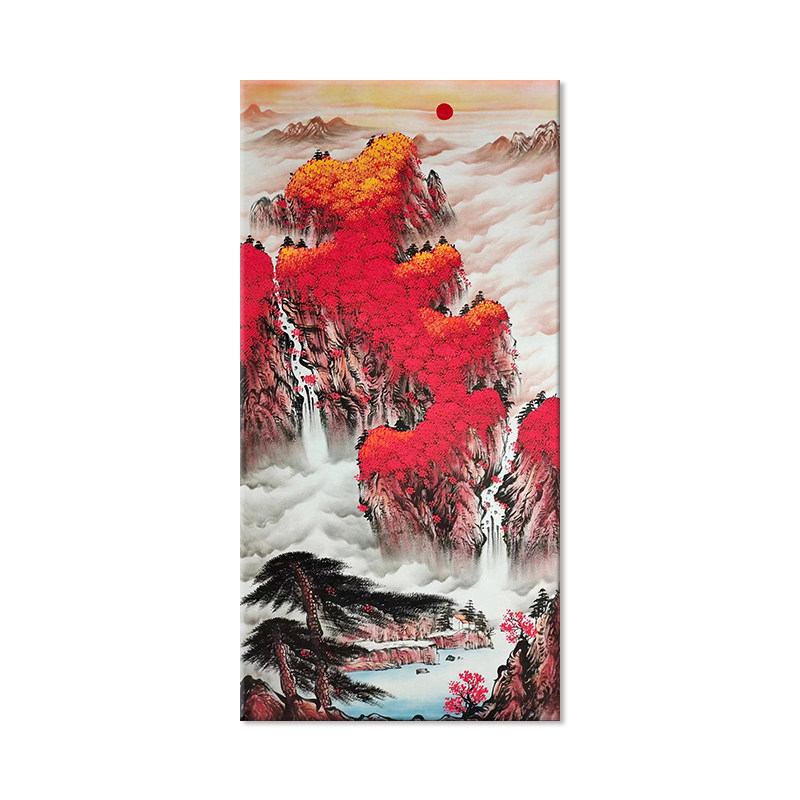 鸿运当头diy数字油画手绘填色填充玄关竖版大尺寸国风山水装饰画