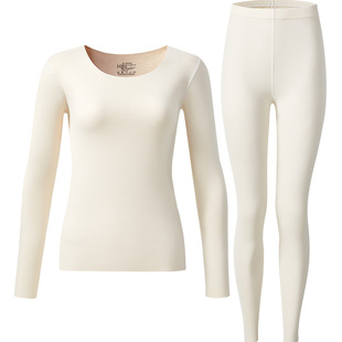 雅鹿保暖内衣女款秋冬季薄款秋衣秋裤女士套装棉毛衫线衣线裤白色