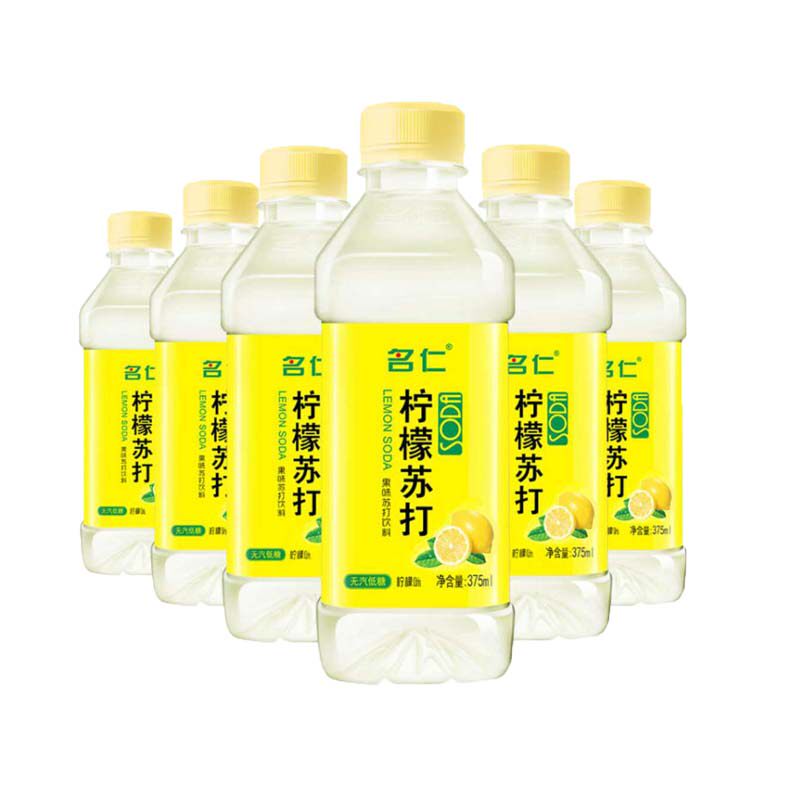 名仁苏打水整箱375ml24瓶明仁柠檬果味梳打汽水非碱性0卡夏款饮料